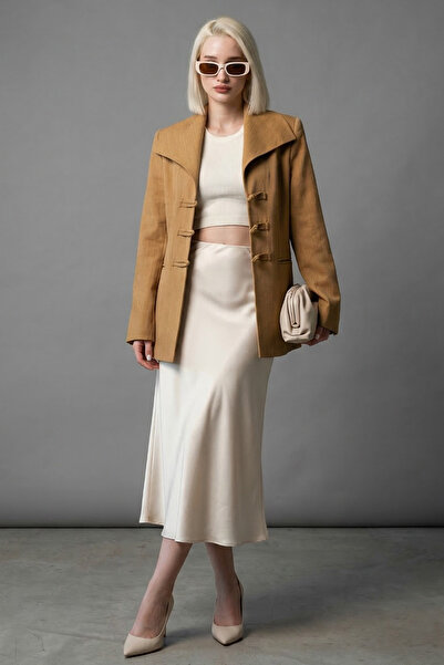 Madmext Jachetă de damă cu detaliu de șireturi muștar Mg2482