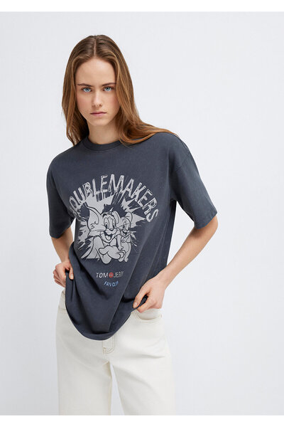 Mavi Tom and Jerry Printed Anthracite T-Shirt Loose Fit / Comfortable Loose C...