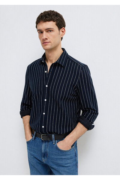 Mavi Çizgili Siyah Gömlek Regular Fit / Normal Kesim 0211998-91552