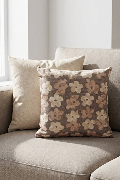 ASDİVA مجموعة من 2 غطاء وسادة زخرفية من سولفيون - نمط الأقحوان البيج وبيج مخم...