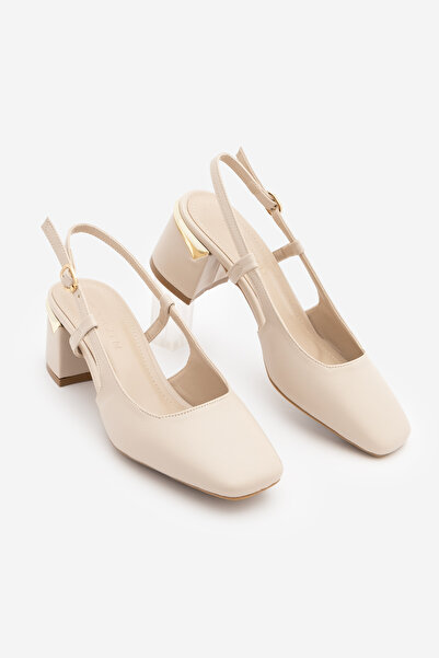 Marjin Femei toc bloc Spate deschis cu eșarfă Clasic pantofi cu toc Likay Ecru