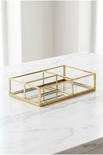 EsaDesign Cam Gold Üç Bölmeli Takı Nişan Çikolata Aksesuar Kutusu