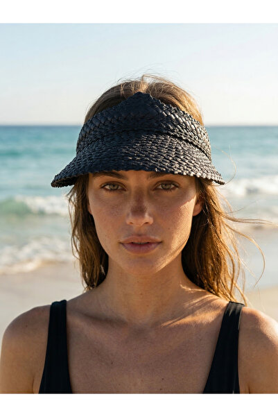 Luminos Butik قبعة سوداء منقوشة من القش للحماية من الشمس، وضعية جمالية مناسبة...