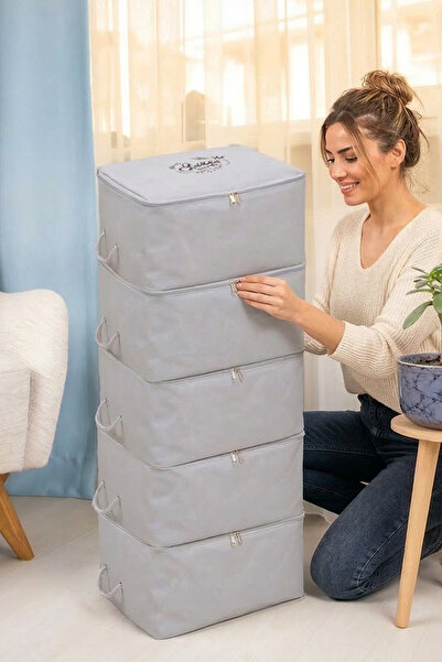 Textile sweet 5li Küçük Boy Gri Baza Altı Düzenleyici Hurç