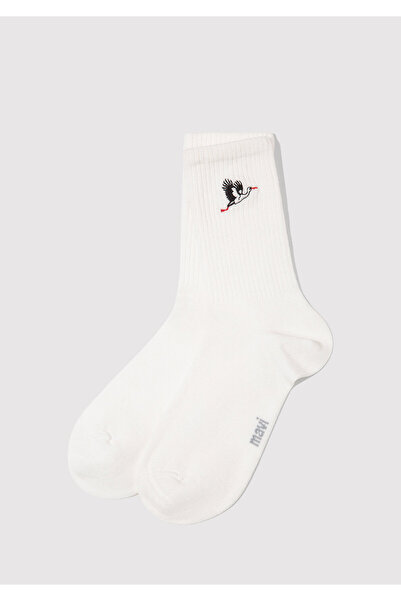 Mavi Бяла чорапка с бродерия на птица 1913971-20454