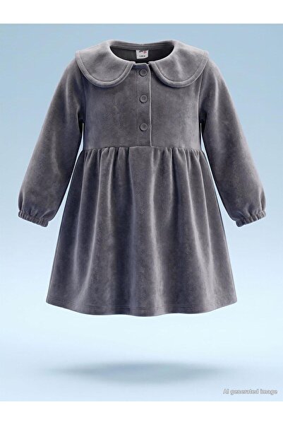 Civil Baby Düğme Detaylı 6-18 Ay Elbise - Gri 9-12 Ay