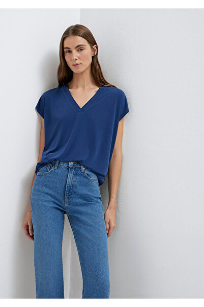 Mavi Soft-Premium Navy Blue (TENCEL™ ™ ) Modal Blended V-Neck T-Shirt Regular...