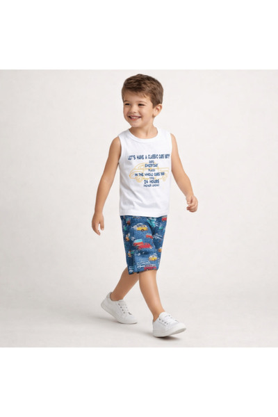 Çikoby Boys' Summer Printed Tank Top and Patterned Shorts Set – 100% Cotton, ...