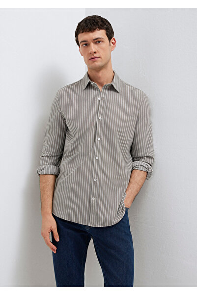 Mavi Men's M0211404-91582 Striped Shirt Morel Above Ground White S White