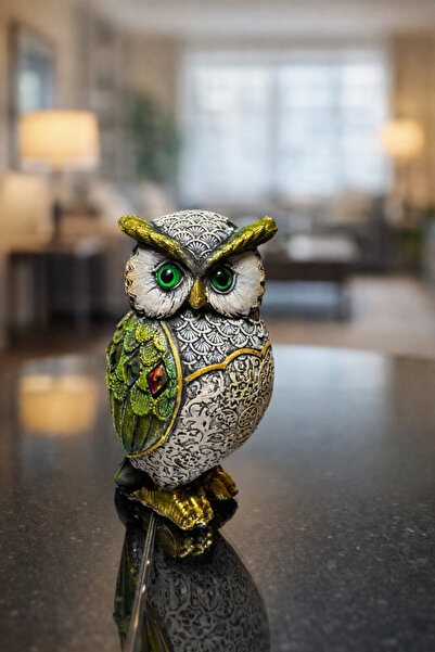 AYCEM Aynalı Baykuş Biblo Heykel Ev Ofis Dekor Vitrin Süsü