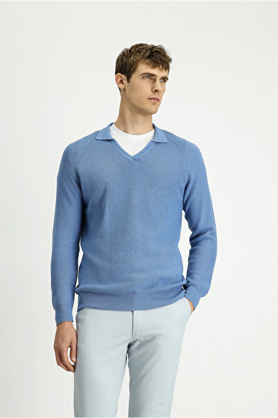 Kiğılı Pulover tricotat cu guler polo slim fit Dar croială cu model bumbac lâ...