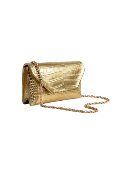 Glemix Geantă de umăr pentru femei Suffle Gold Croco Pattern cu curea de lanț