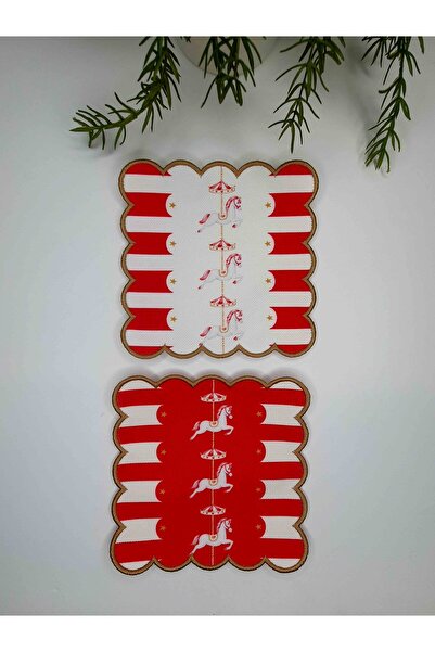 decofav Șervețel de cocktail roșu cu broderie aurie în jurul lunaparkului tem...