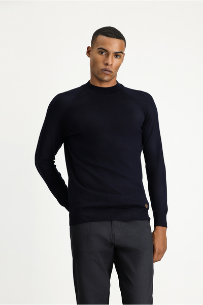 Kiğılı Pulover din tricot din bumbac, slim fit, cu jumătate de gât