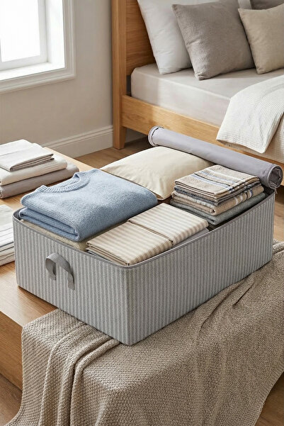 Textile sweet Büyük Boy Gri Çizgili Baza Altı Kazak Pike Battaniye Hurcu 62x4...