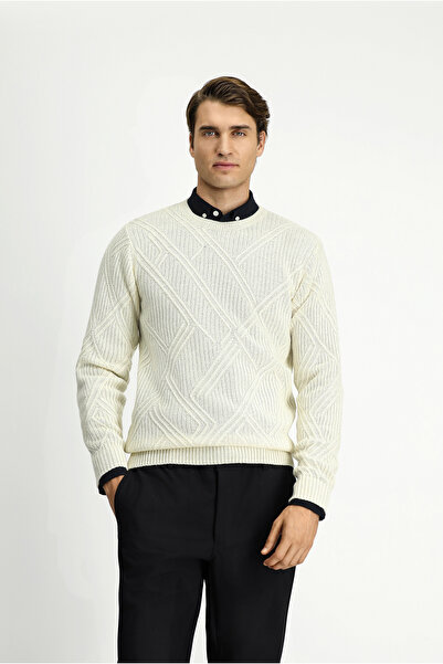 Kiğılı Pulover din lână cu modele, slim fit, cu decolteu