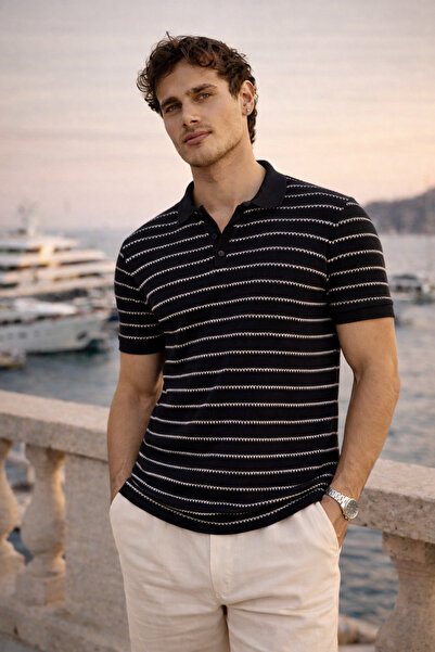 Valiberta تي شيرت رجالي من نسيج الفيسكون المحبوك بنمط نورديك - أسود