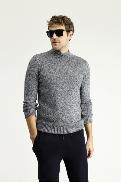 Kiğılı Pulover cu guler pe jumătate înalt slim fit cu model Pulover din trico...