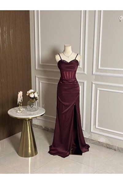 vanus fashion 6657-فستان سهرة طويل لونين