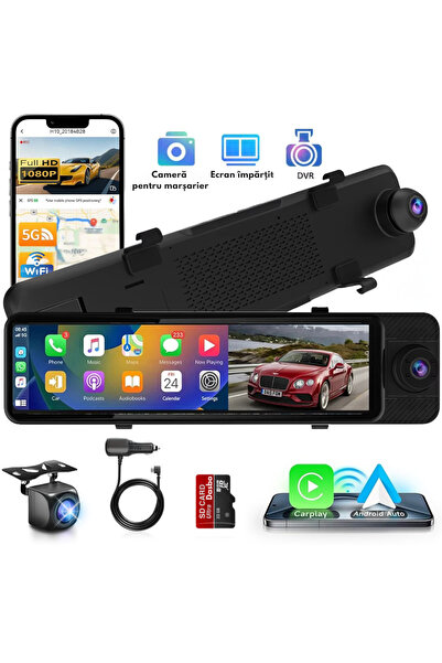 Dasbo Cameră auto cu oglindă, navigație auto cu 3 camere, față 2K + spate și ...