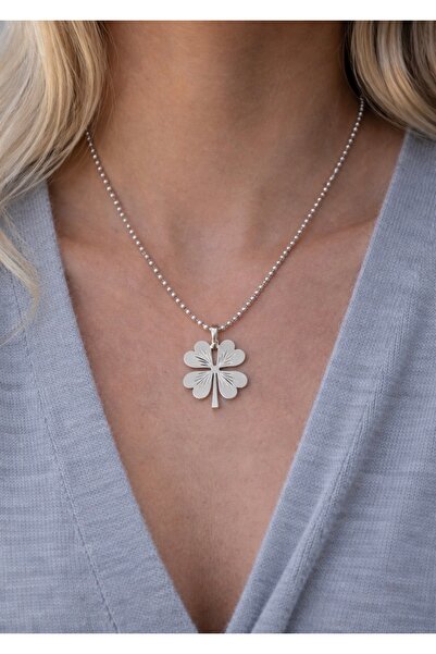 Markiz Takı Gümüş Yonca Kolye 50 Cm Yonca 2x3 Cm