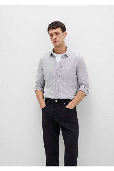 Mavi Gri Örme Gömlek Slim Fit / Dar Kesim 0211513-80018