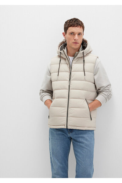 Mavi Kapüşonlu Bej Şişme Yelek Regular Fit / Normal Kesim 0110604-70144