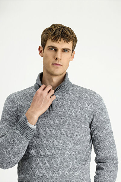 Kiğılı Πλεκτό πουλόβερ με μοτίβο με φερμουάρ με κανονική εφαρμογή με μισό ζιβ...