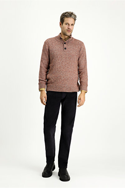 Kiğılı Yarım Balıkçı Yaka Düğmeli Regular Fit Desenli Alpaka Yünlü Triko Kazak