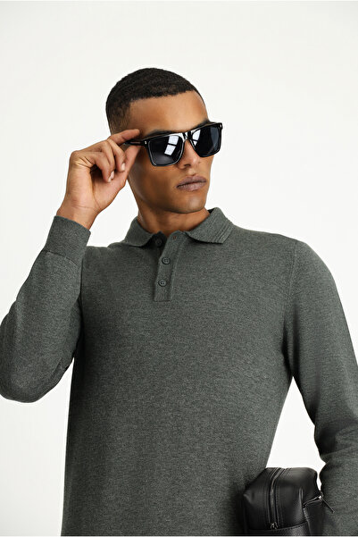 Kiğılı Pulover din bumbac cu guler polo, cu croiala regulata