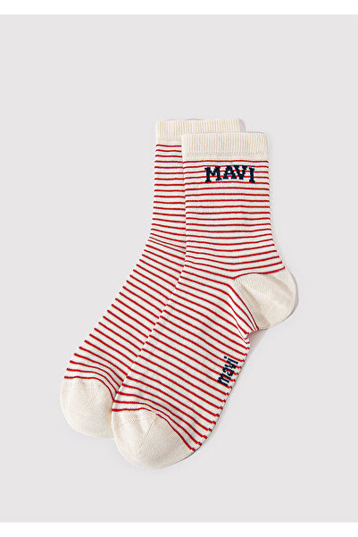 Mavi Logo Detaylı Çizgili Soket Çorap 1912754-84494