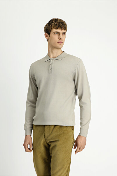 Kiğılı Pulover cu guler polo, cu nasturi, cu croiala normala, tricotaj cald d...