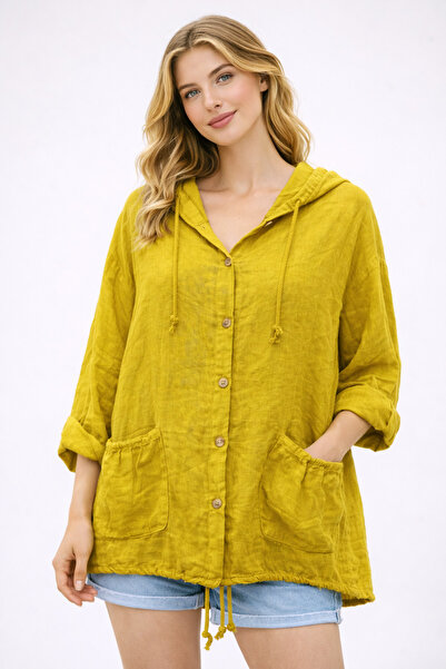 Butik Şans Hooded Italian Linen Jacket with Pocket Detail