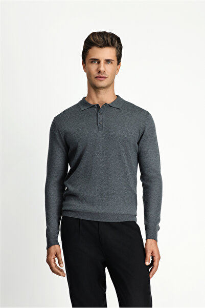 Kiğılı Пуловер от вълна с редовна кройка, поло яка и копчета