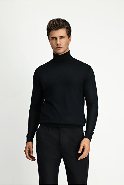 Kiğılı Pulover tricotat din lână, cu gât roșu, cu croiala normală