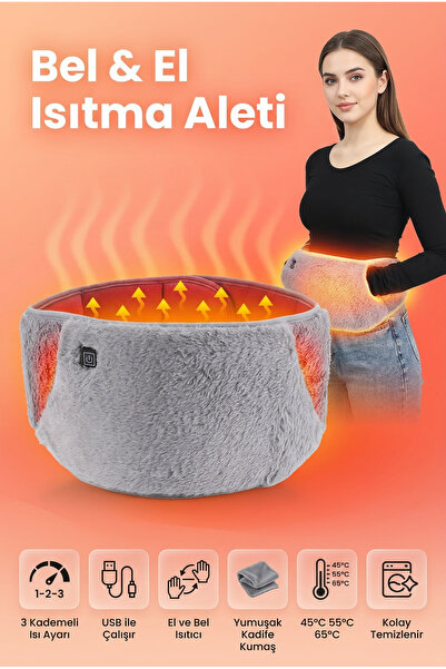 indirimsevinci USB’li Bel ve El Isıtıcı Kemer 3 Isı Ayarlı Elektrikli Taşınab...