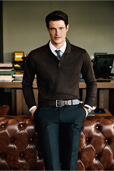 Kiğılı Polo Neck Buttoned Regular Fit Warm Wool Knit Sweater