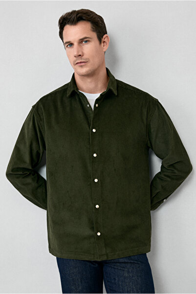 Kiğılı Long Sleeve Oversize Thick Ribbed Cotton Shirt