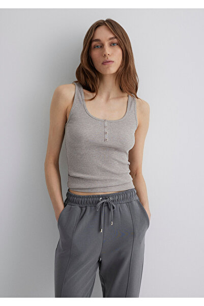 Mavi Düğme Detaylı Vizon Basic Atlet Fitted / Vücuda Oturan Kesim 1613143-85576