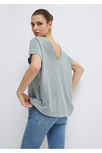 Mavi Dokulu Yeşil Basic Tişört Loose Fit / Bol Rahat Kesim 167311-81325