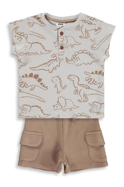 Civil Baby Kontür Dinozor Empirme 6-18 Ay Takım - Bej