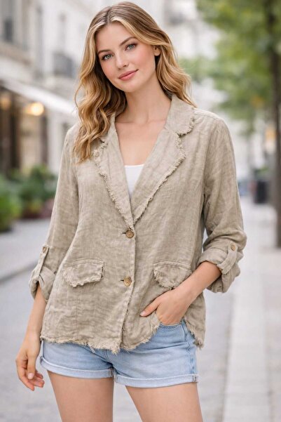 Butik Şans سترة إيطالية مع إغلاق زر مفصلة شرابة