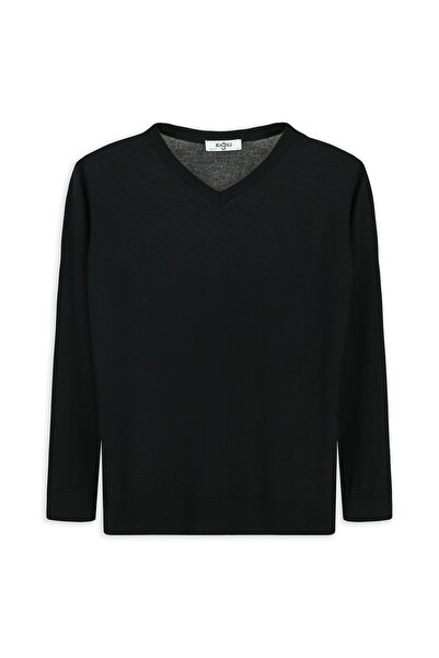 Kiğılı Pulover din tricot din lână, cu decolteu în V, cu potrivire normală