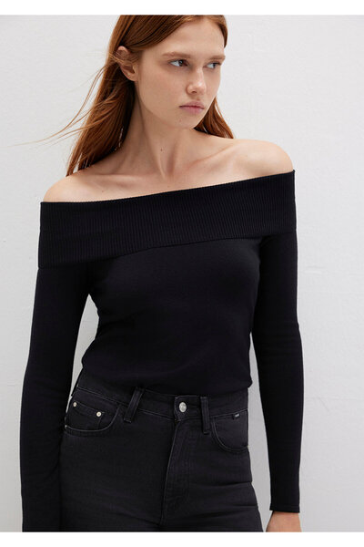 Mavi Schwarzer Pullover mit niedrigem Schulterdetail, tailliert / körperbeton...