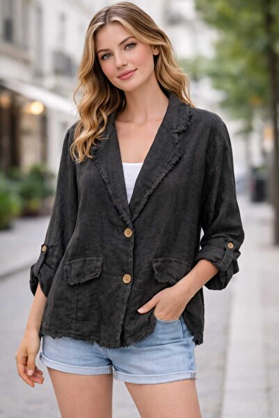 Butik Şans Püskül Detaylı Düğme Kapamalı İtalyan Ceket