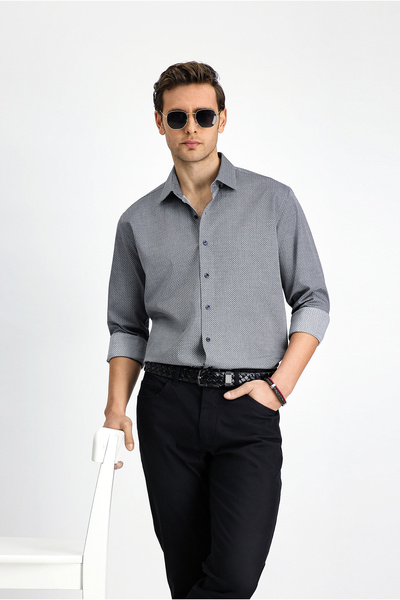 Kiğılı Uzun Kol Slim Fit Dar Kesim Klasik Desenli Pamuk Gömlek