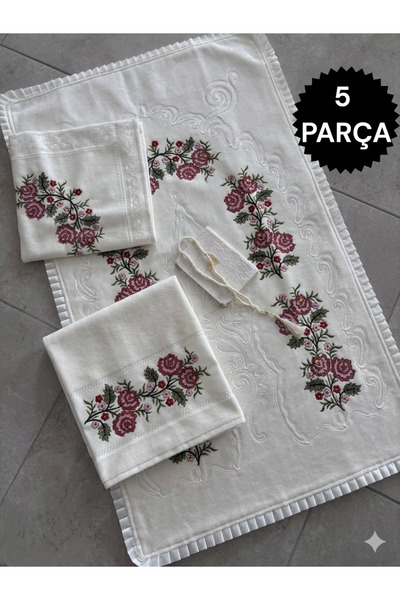 CONSTRAİN 5 Parça Etamin İşlemeli Seccade Takımı Çeyizlik Bohçalık Gelin Dama...