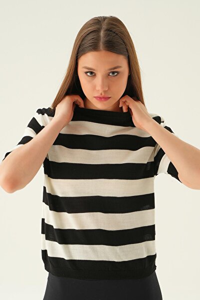 Rays Tricou negru gros cu dungi 1461