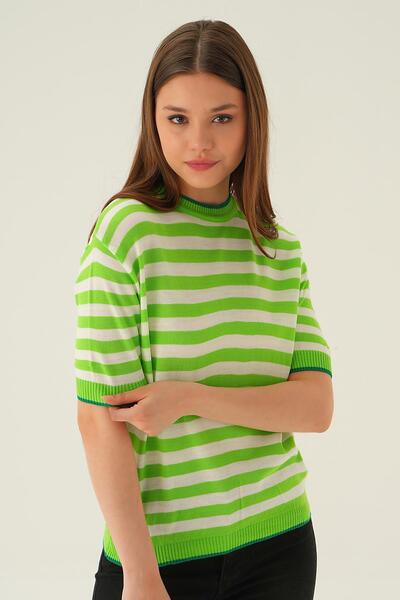 Rays Verde Măr guler rotund cu dungi Tricou 1469