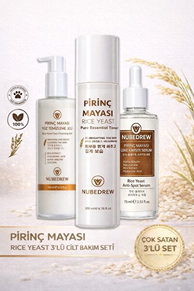 NUBEDREW Pirinç Mayası 3’lü Cilt Bakım Seti – Tonik + Leke Karşıtı Serum + Yü...